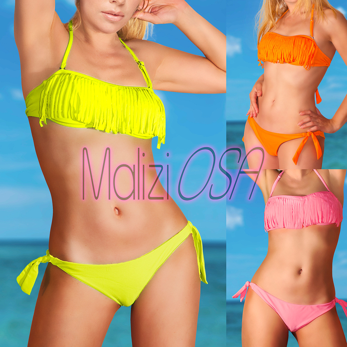 Bikini costume bagno brasiliana donna mare due pezzi fascia ricamo piscina B7070